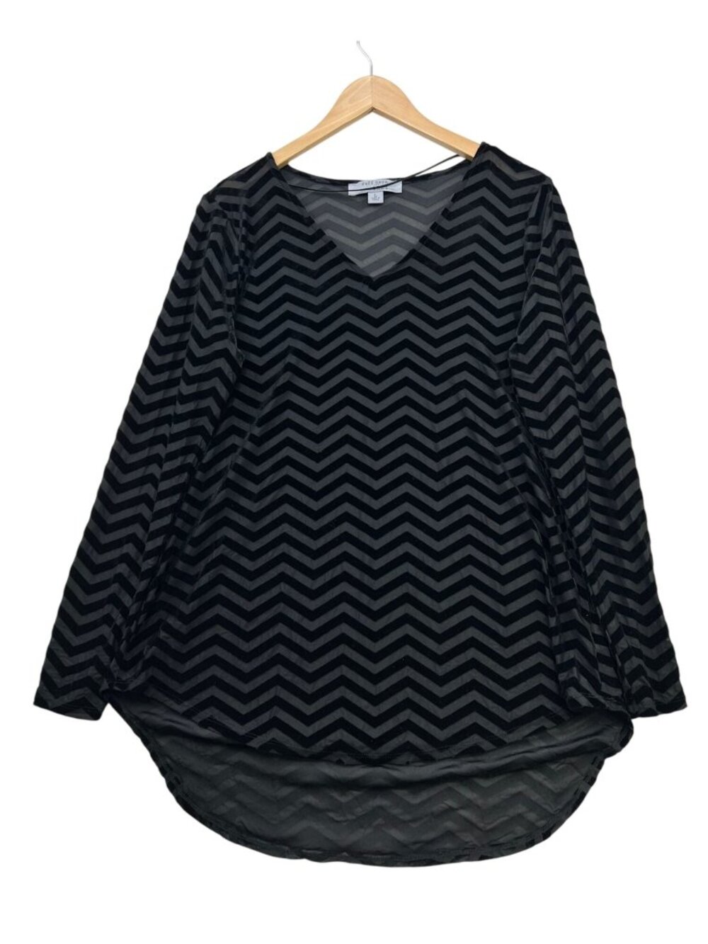 Ruff Hewn Womens Velvet Burnout Chevron Tunic Top Large Gray High Low V-Neck